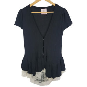 Romeo & Juliet Couture Lace Accent Short Sleeve Cardigan S
